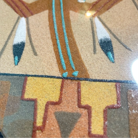 Native American Navajo Sand Art Painting Turquoise South Western Signed New - Picture 4 of 6